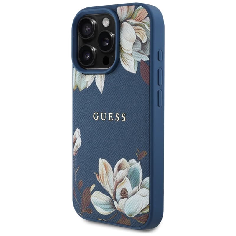 Guess Grained Printed Flower Pattern MagSafe - Case for iPhone 16 Pro (blue) 2