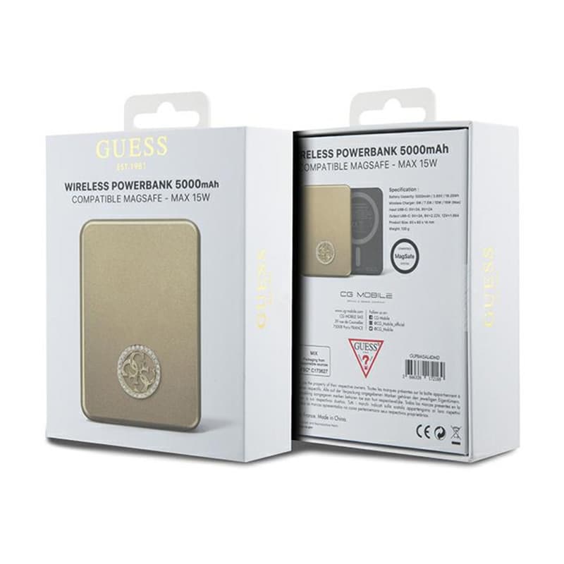 Guess 4G Strassed Metal Logo MagSafe - Power Bank inductive 5000 mAh 15W MagSafe (gold) 5