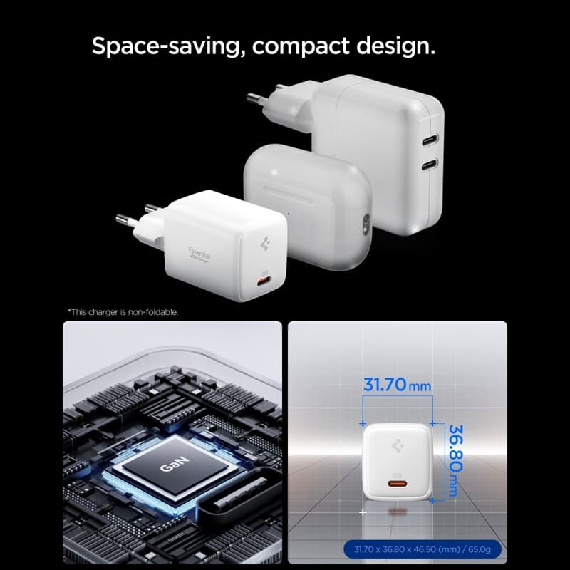 Spigen EE451EU Essential GaN Pro - USB-C PD PPS 45W Wall Charger + 1m USB-C Cable (White) 3