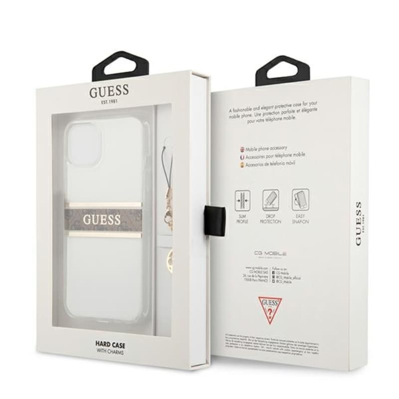 Guess 4G Stripe Brown Charm  - Case for iPhone 13 mini (Transparent) 8