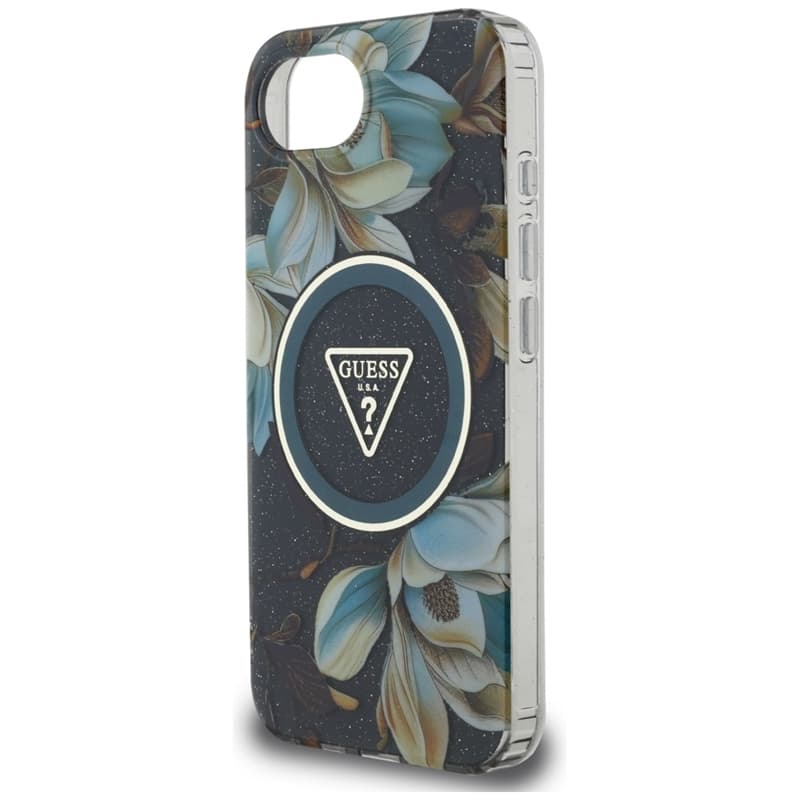 Guess IML Metal Glitter Flowers Triangle MagSafe - Case for iPhone 16e (black) 6