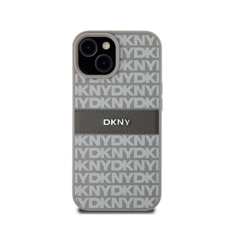 DKNY Leather Mono Stripe & Metal Logo - Case for iPhone 15 / 14 / 13 (beige) 3