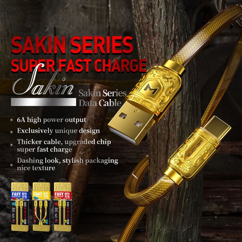 WEKOME WDC-161 Sakin Series - USB-A to USB-C Fast Charging 6A connecting cable 1 m (Gold)  2