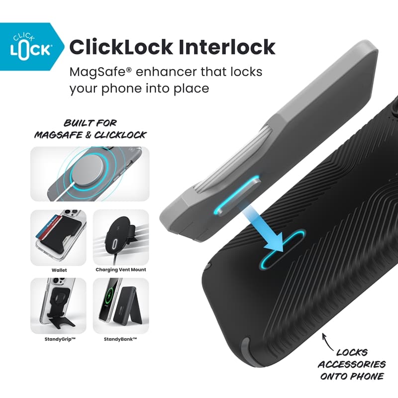 Speck Presidio2 Grip ClickLock & MagSafe - iPhone 17 Case (Black / Slate Gray / White) 2