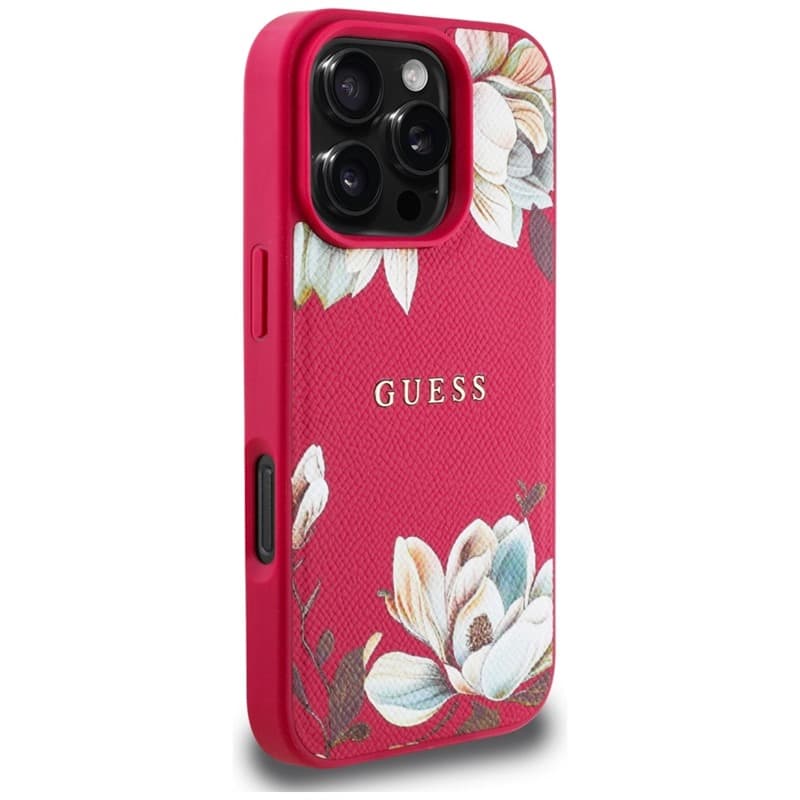 Guess Grained Printed Flower Pattern MagSafe - Case for iPhone 16 Pro (fuchsia) 4