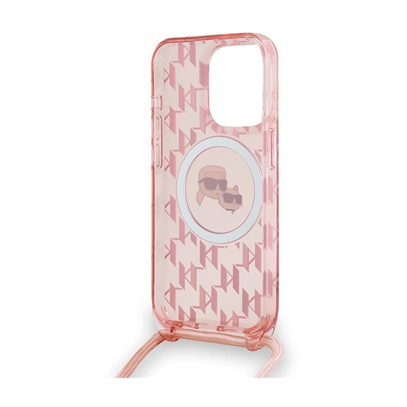 Karl Lagerfeld IML Crossbody Monogram Karl & Choupette Head MagSafe - Case for iPhone 15 Pro (Pink) 6