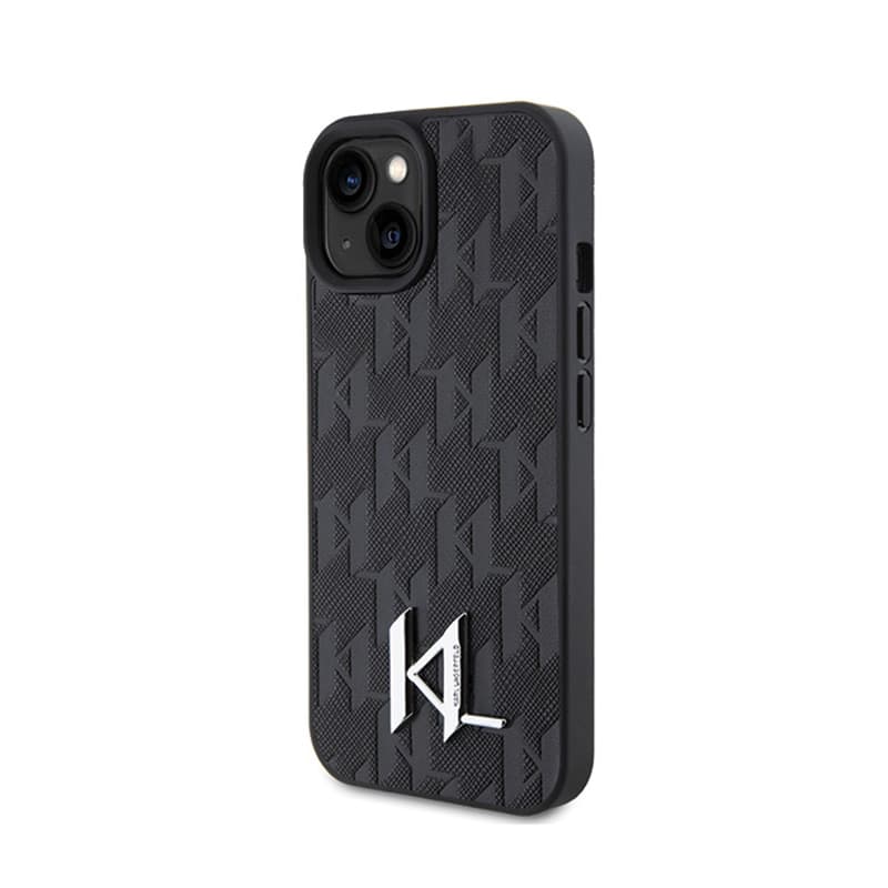 Karl Lagerfeld Leather Monogram Hot Stamp Metal Logo - Case for iPhone 15 (black) 2