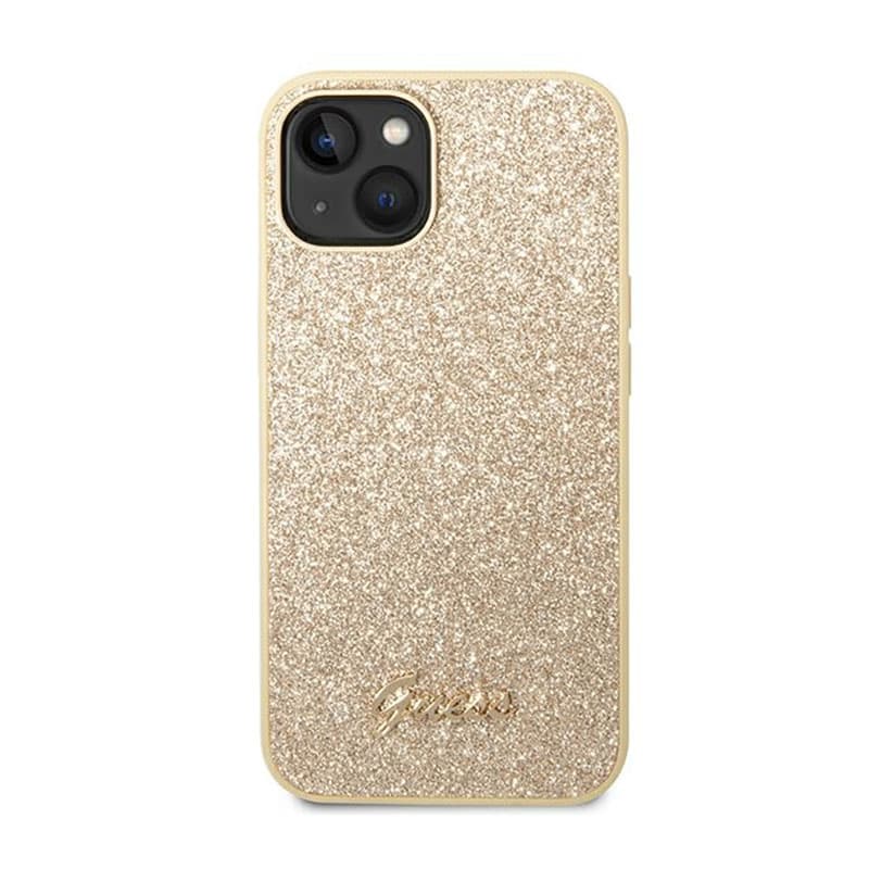Guess Glitter Flakes Metal Logo Case - Case for iPhone 14 (Gold) 3