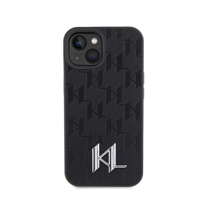 Karl Lagerfeld Leather Monogram Hot Stamp Metal Logo - Case for iPhone 15 (black) 3