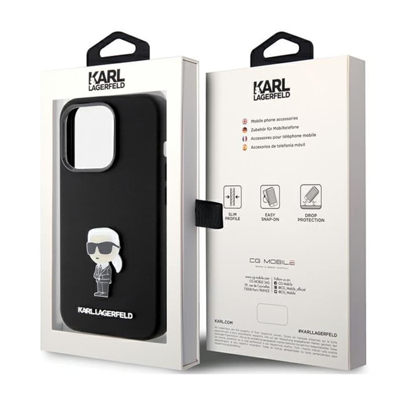 Karl Lagerfeld Silicone Ikonik Metal Pin - iPhone 15 Pro Max Case (Black) 8