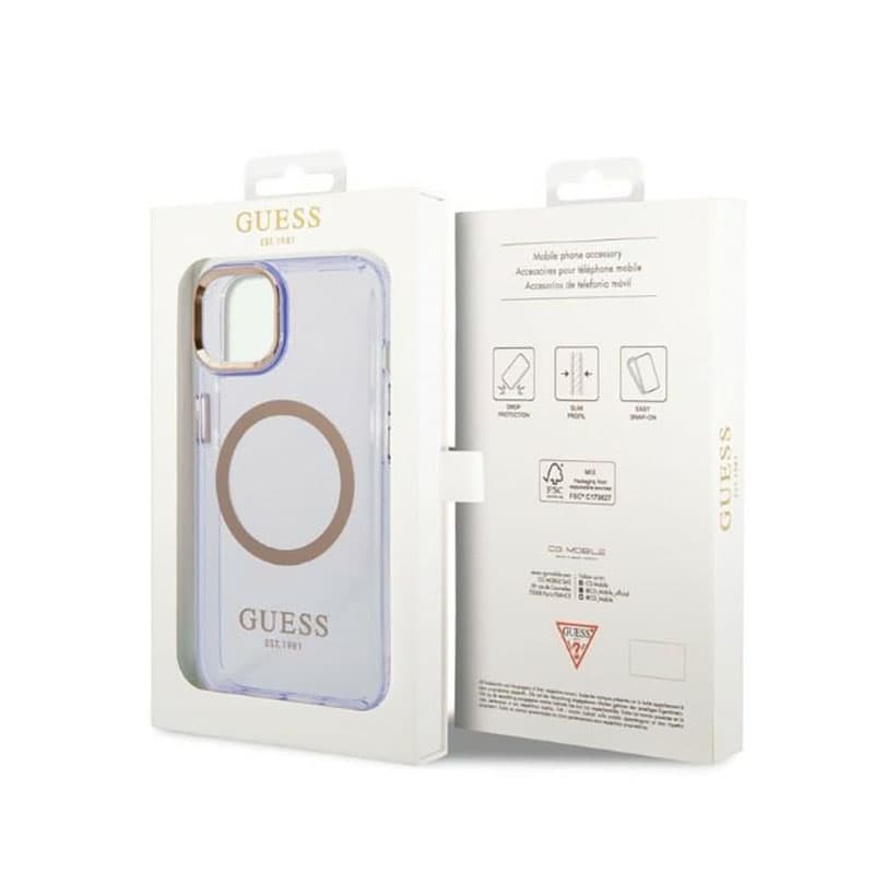 Guess Gold Outline Translucent MagSafe - Case for iPhone 14 (Purple) 8