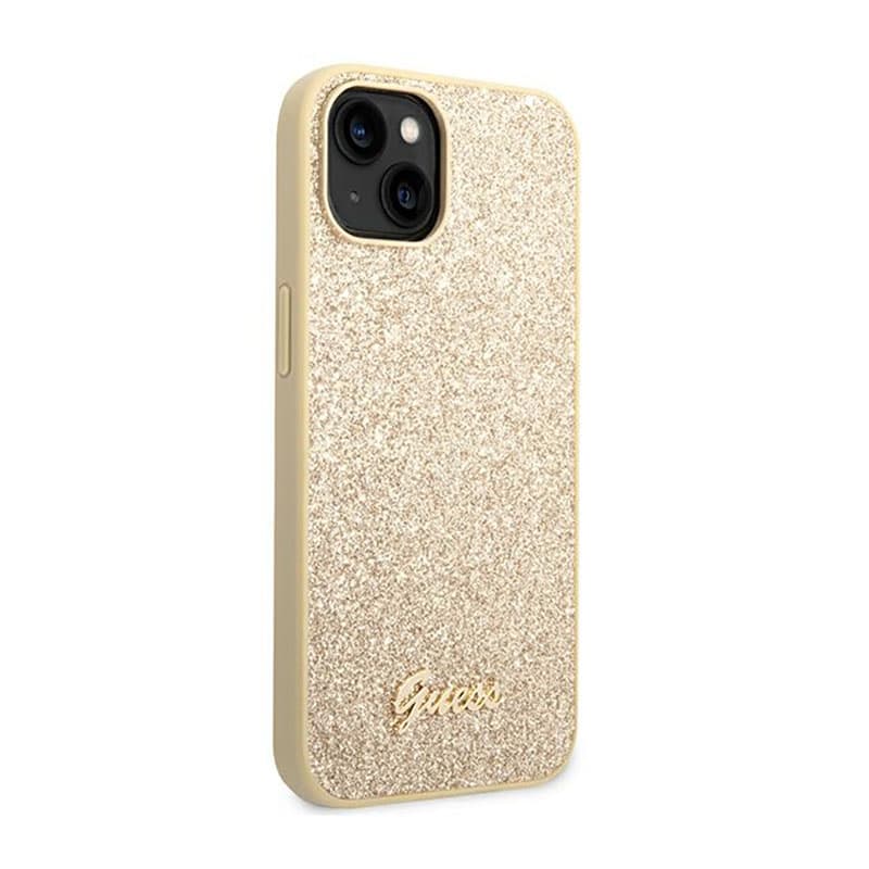 Guess Glitter Flakes Metal Logo Case - Case for iPhone 14 (Gold) 4
