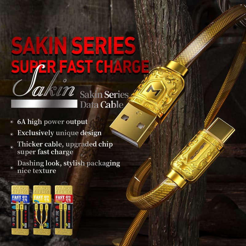 WEKOME WDC-161 Sakin Series - USB-A to Micro USB Fast Charging 6A connecting cable 1 m (Gold)  2