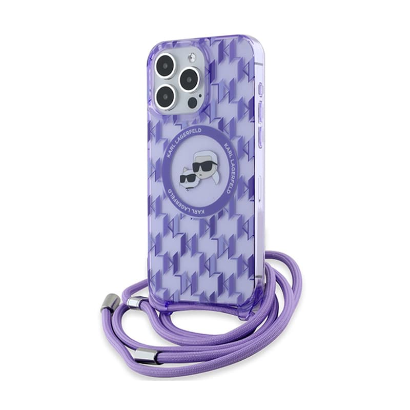 Karl Lagerfeld IML Crossbody Monogram Karl & Choupette Head MagSafe - Case for iPhone 15 Pro (Purple) 1