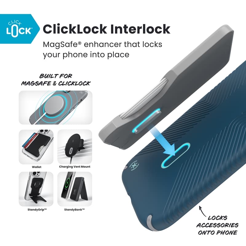 Speck Presidio2 Grip ClickLock & MagSafe - iPhone Air Case (Deep Sea / Silver Metallic / Spell Blue) 2