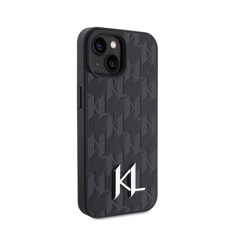 Karl Lagerfeld Leather Monogram Hot Stamp Metal Logo - Case for iPhone 15 (black) 4