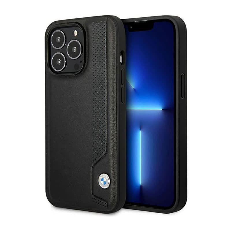 BMW Leather Blue Dots - Case for iPhone 14 Pro (Black) 1