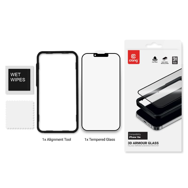 Crong 3D Armor Glass - Tempered Glass iPhone 17e / 16e / 14 / 13 / 13 Pro + Installation Frame 2