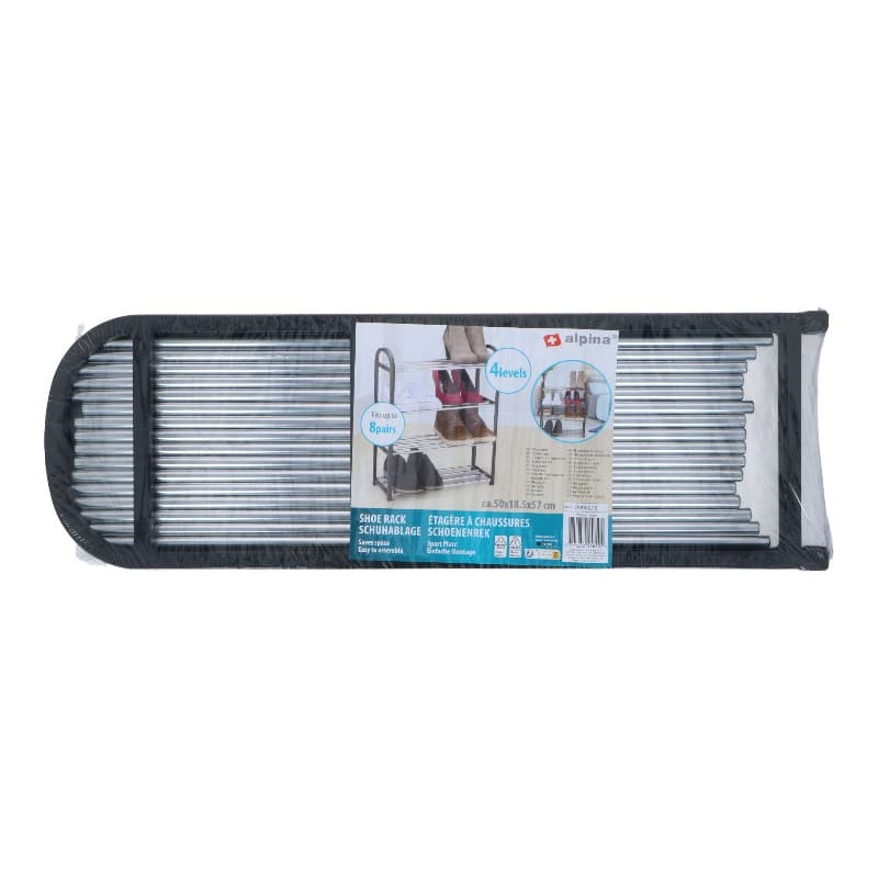 Alpina - Shoe Rack / Shelf / Stand 4-Tier 50x18.5x57 cm (Silver / Black) 5