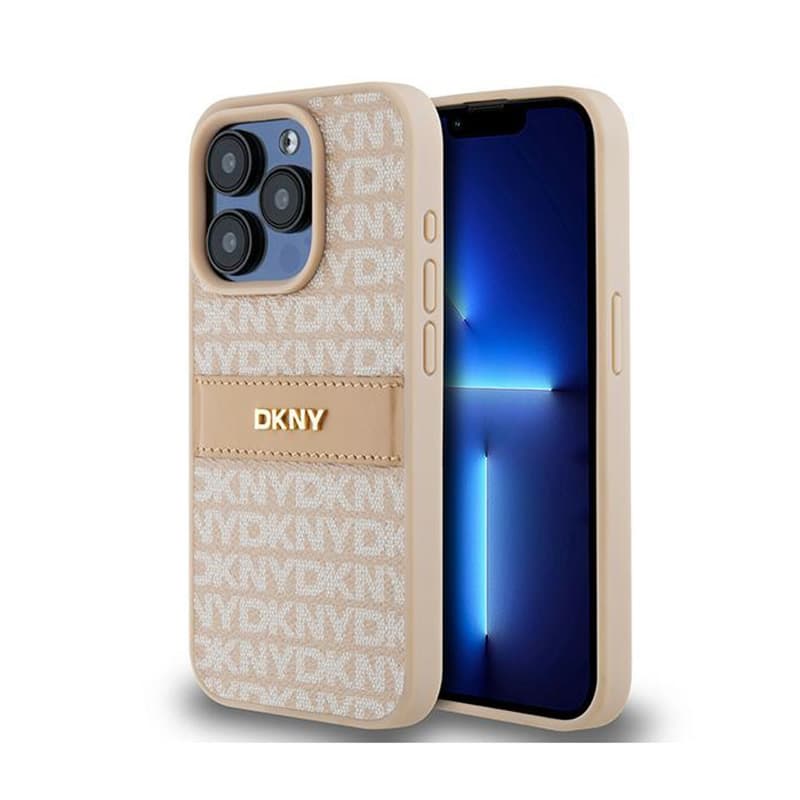 DKNY Leather Mono Stripe & Metal Logo - iPhone 15 Pro Case (pink) 1