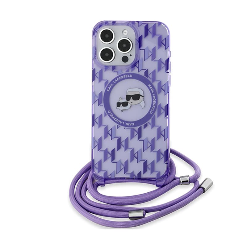 Karl Lagerfeld IML Crossbody Monogram Karl & Choupette Head MagSafe - Case for iPhone 15 Pro (Purple) 2
