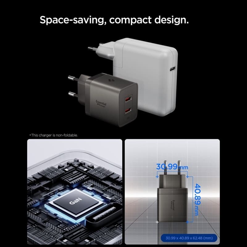 Spigen Essential EE472EU GaN - 2x USB-C PD PPS 47W Wall Charger (Gunmetal) 4