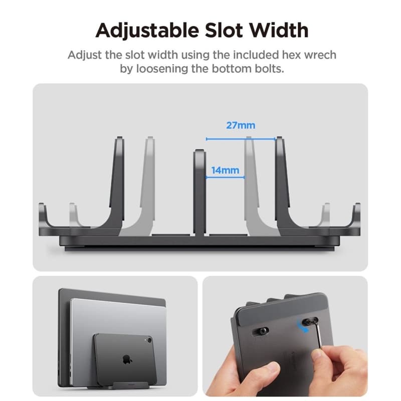 Spigen LD208S4 Vertical Laptop Stand – Aluminum Organizer/Stand for 4 Devices (Space Gray) 7