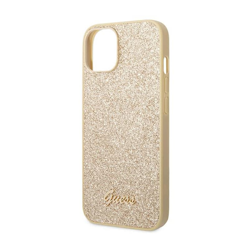 Guess Glitter Flakes Metal Logo Case - Case for iPhone 14 (Gold) 6