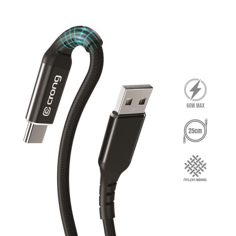 Crong Armor Link - 60W PD 3A USB-A to USB-C Cable 25cm (Black) 1