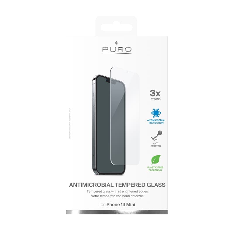 PURO Anti-Bacterial Protective Tempered Glass with Antibacterial Protection for iPhone 13 Mini Screen 2