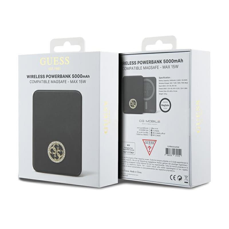 Guess 4G Strassed Metal Logo MagSafe - Power Bank inductive 5000 mAh 15W MagSafe (black) 5
