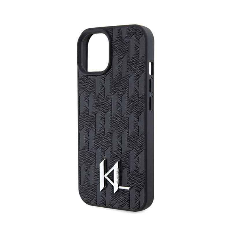 Karl Lagerfeld Leather Monogram Hot Stamp Metal Logo - Case for iPhone 15 (black) 6