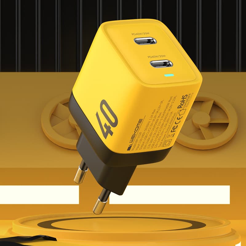 WEKOME WP-U128 - 2x USB-C Super Fast Charge GaN 40W mains charger (Yellow) 4