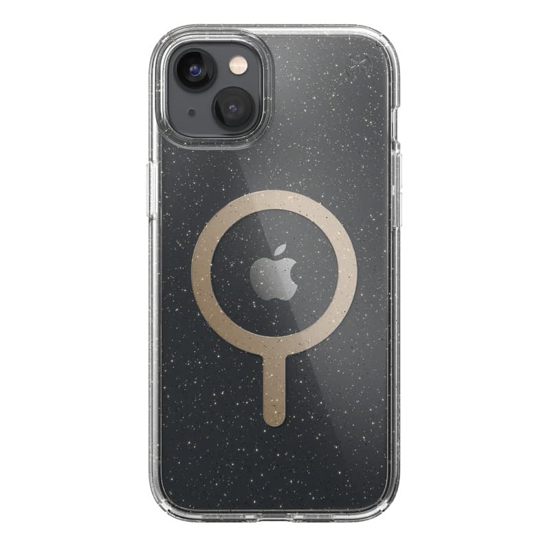 Speck Presidio Perfect-Clear with Glitter + MagSafe - iPhone 15 Plus / 14 Plus Case with MICROBAN Coating (Clear / Gold Glitter) 5