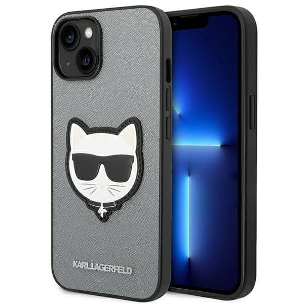 Karl Lagerfeld Saffiano Choupette Head Patch Case - Case for iPhone 14 Plus (Silver) 1