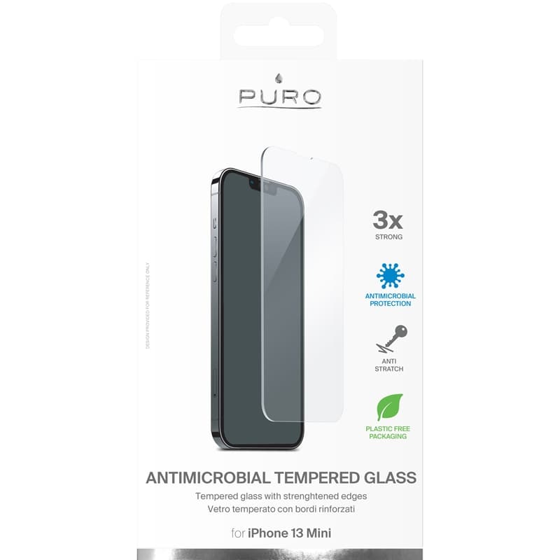 PURO Anti-Bacterial Protective Tempered Glass with Antibacterial Protection for iPhone 13 Mini Screen 3