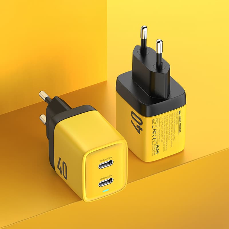 WEKOME WP-U128 - 2x USB-C Super Fast Charge GaN 40W mains charger (Yellow) 5
