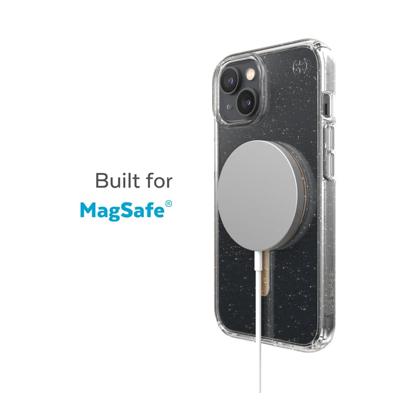 Speck Presidio Perfect-Clear with Glitter + MagSafe - iPhone 15 Plus / 14 Plus Case with MICROBAN Coating (Clear / Gold Glitter) 2