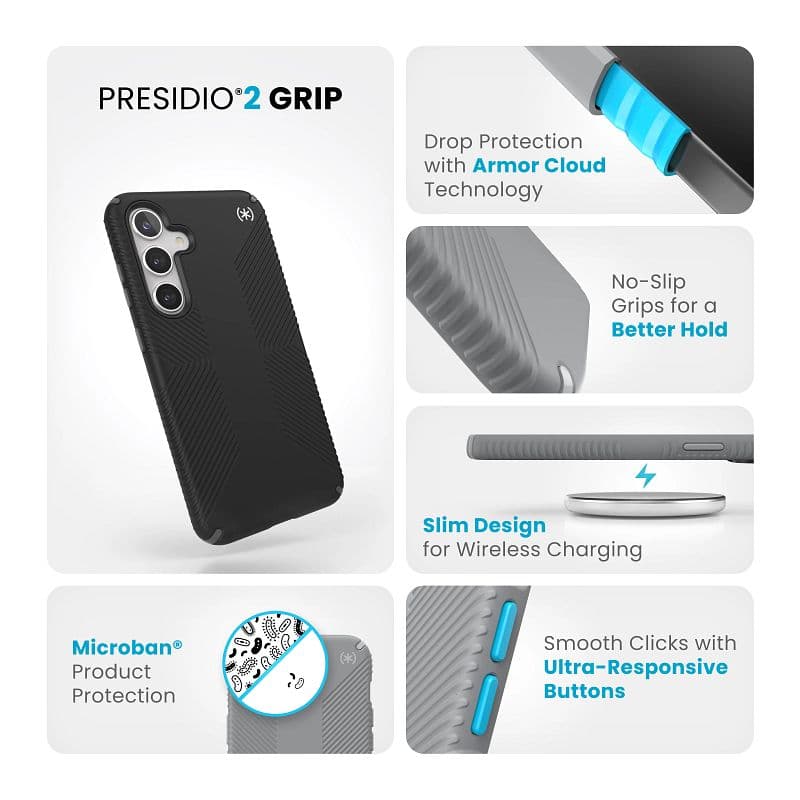 Speck Presidio2 Grip - Case for Samsung Galaxy S24+ (Black/Slate Grey/White) 7