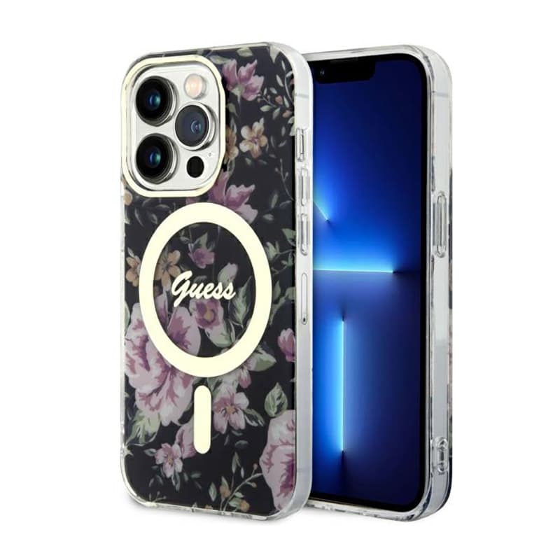 Guess Flower MagSafe - Case for iPhone 14 Pro (Black) 1