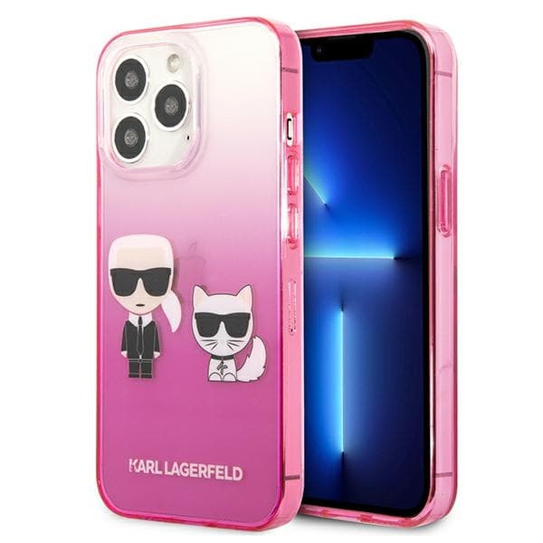 Karl Lagerfeld Gradient Ikonik Karl & Choupette - Case for iPhone 13 Pro (Pink) 1