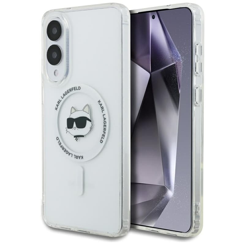 Karl Lagerfeld Button Choupette Head Printed Logo MagSafe - Case for Samsung Galaxy S25 Edge (white) 1