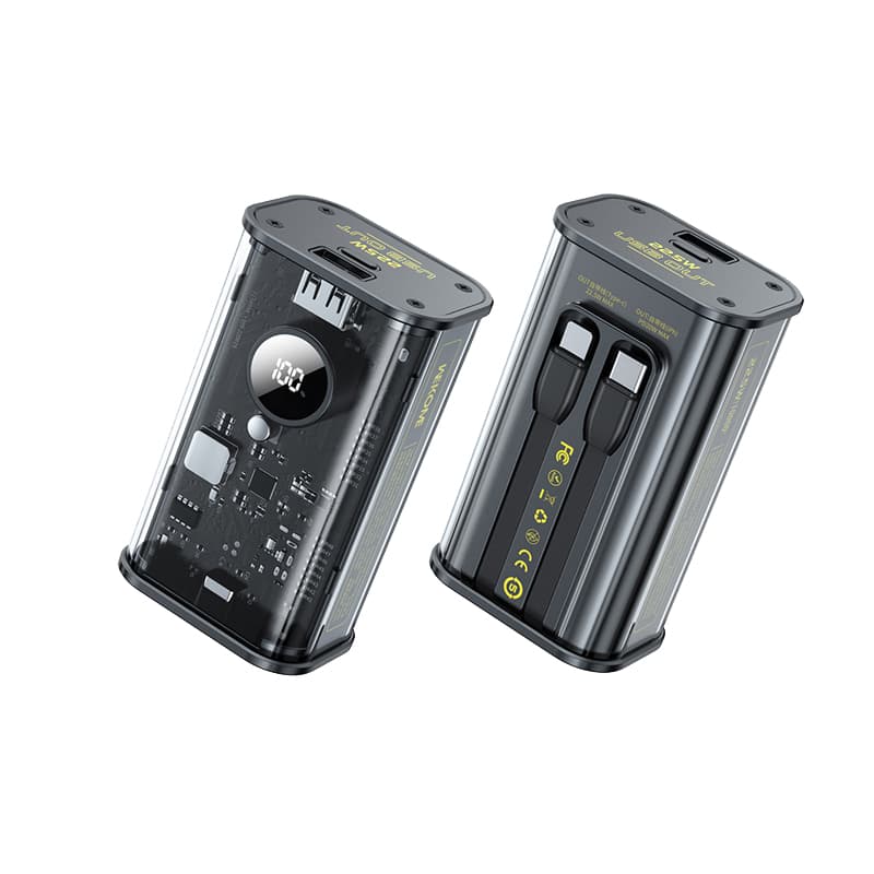WEKOME WP-345 Vanguard Series - Power bank 10000 mAh Fast Charging with built-in USB-C & Lightning PD 20W cable + QC 22.5W (Black) 1