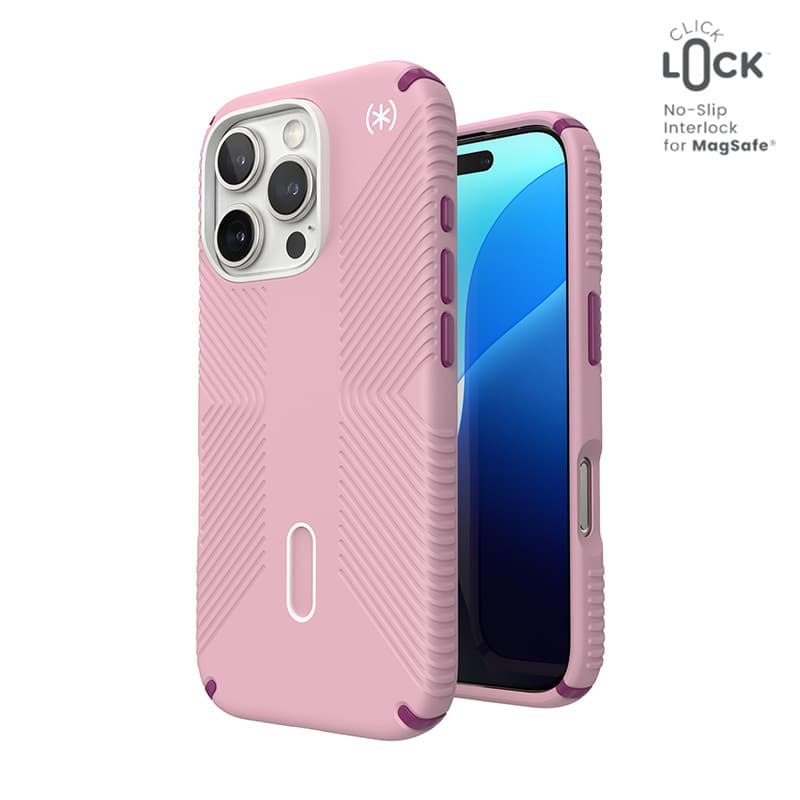 Speck Presidio2 Grip ClickLock & MagSafe - Case for iPhone 16 Pro (Wednesday Pink / Boysenberry Purple / White) 1