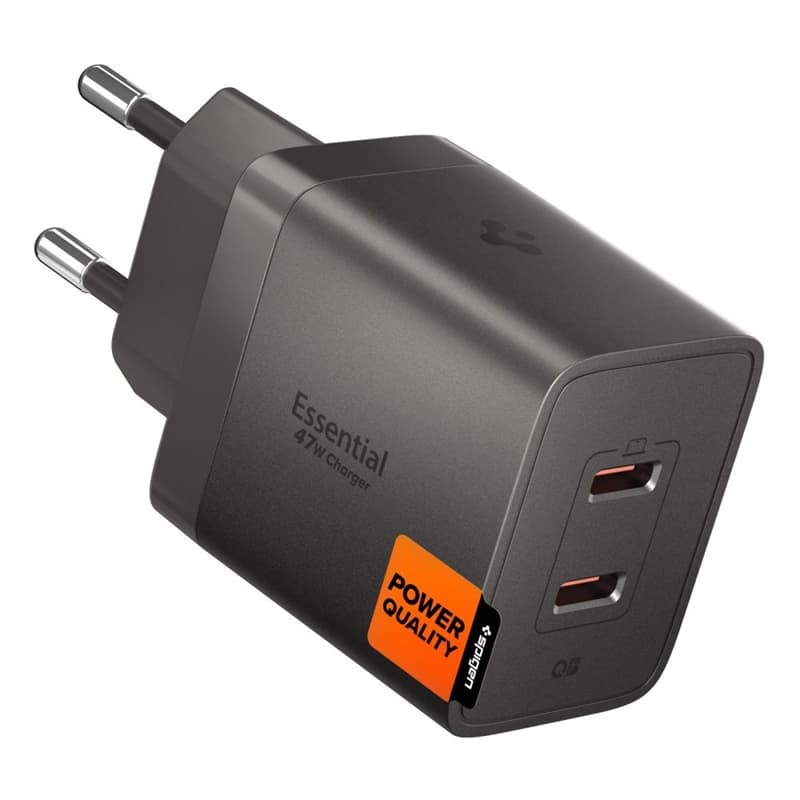 Spigen Essential EE472EU GaN - 2x USB-C PD PPS 47W Wall Charger (Gunmetal) 1