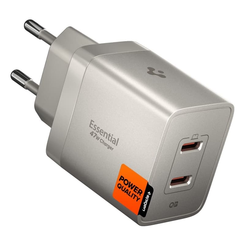 Spigen Essential EE472EU GaN - 2x USB-C PD PPS 47W Wall Charger (Natural Titanium) 1