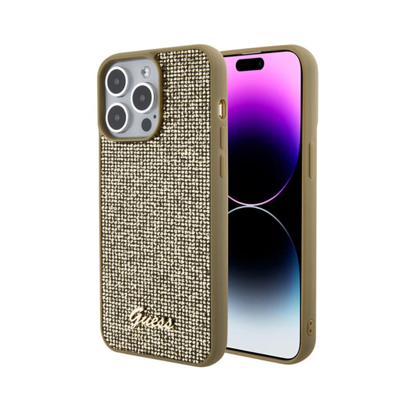 Guess Disco Metal Script - Case for iPhone 15 Pro Max (Gold) 1