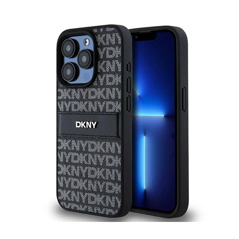 DKNY Leather Mono Stripe & Metal Logo - iPhone 15 Pro Case (black) 1